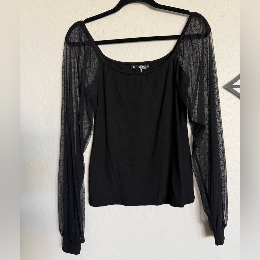 JOLLYCODE Women’s Black Blouse with Sheer Sleeves - New With Tags - Small